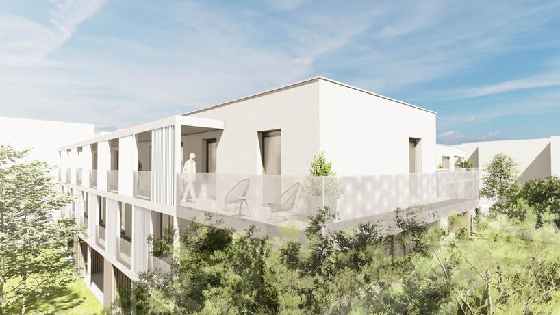 Ansicht der oberen Etagen der Wohnungsanlage