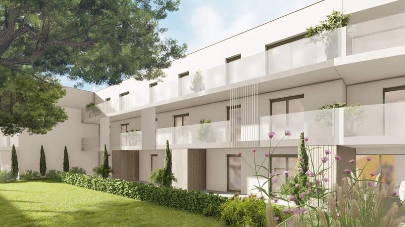 Gartenansicht der Wohnungsanlage